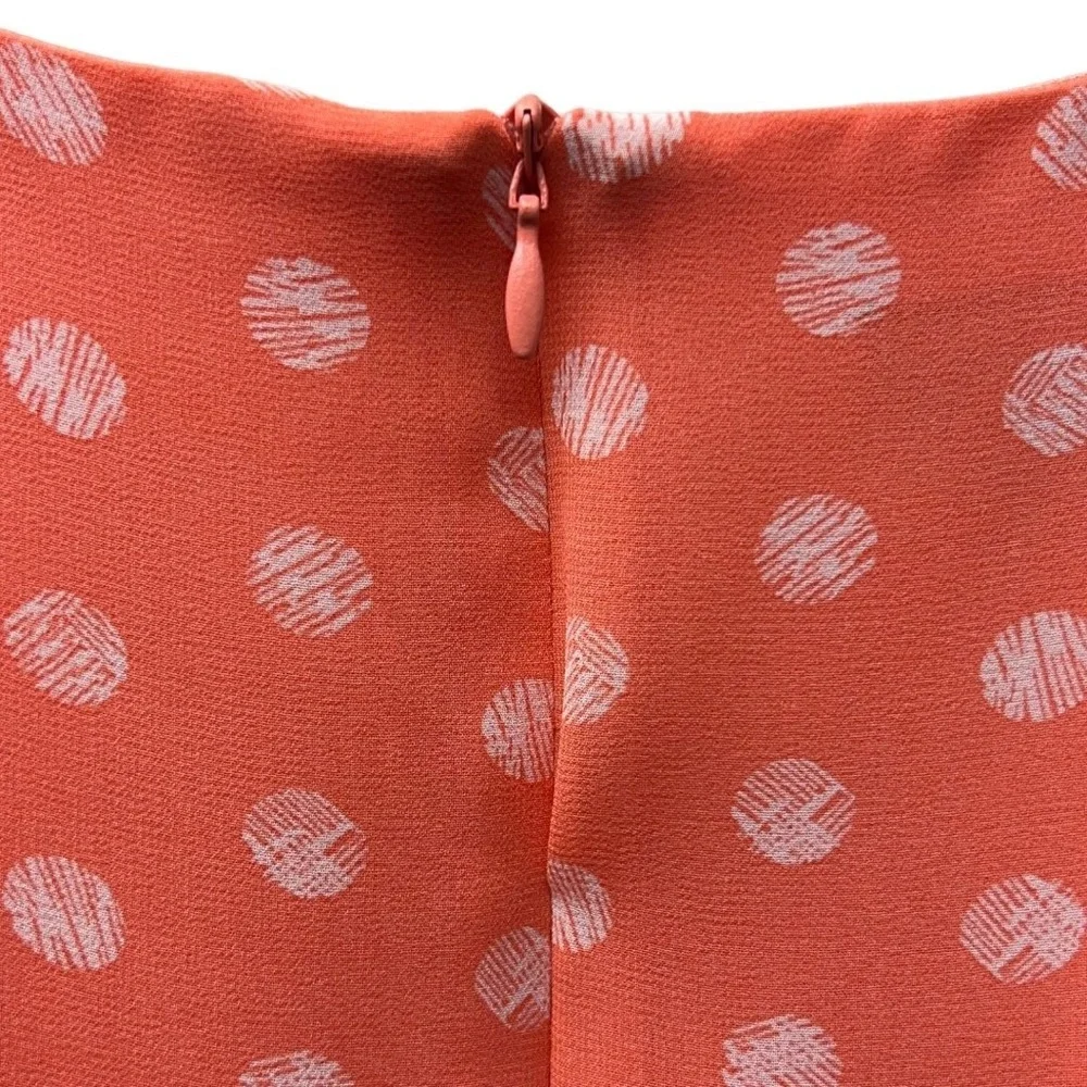 AB Studio Dress Orange Blue Sheath Polka Dot Belted‎ Colorblock Pleated Retro